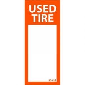 ORANGE TIRE LABELS ''USED TIRE'' (250/ROLL)